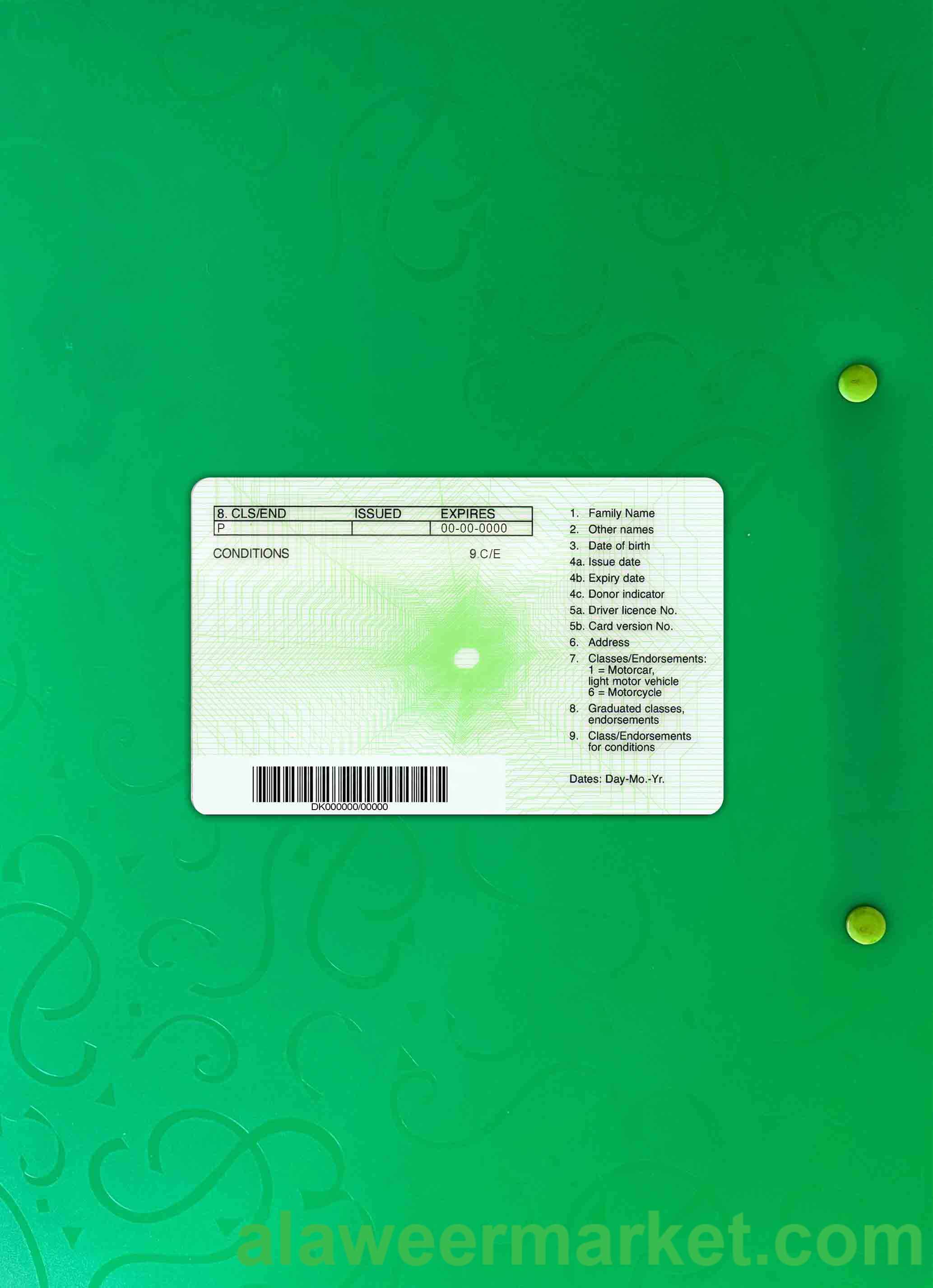 New Zealand green driving license (fully qualified) photolook BACK